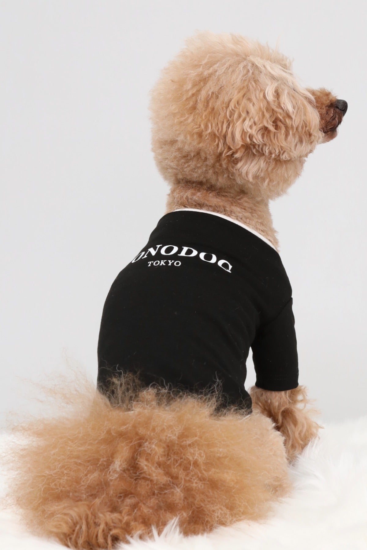 PONODOG Warm Logo Tee シャドウホワイト｜シンプルな日本製犬服・伸縮性のある吸湿発熱素材の犬用Tシャツ