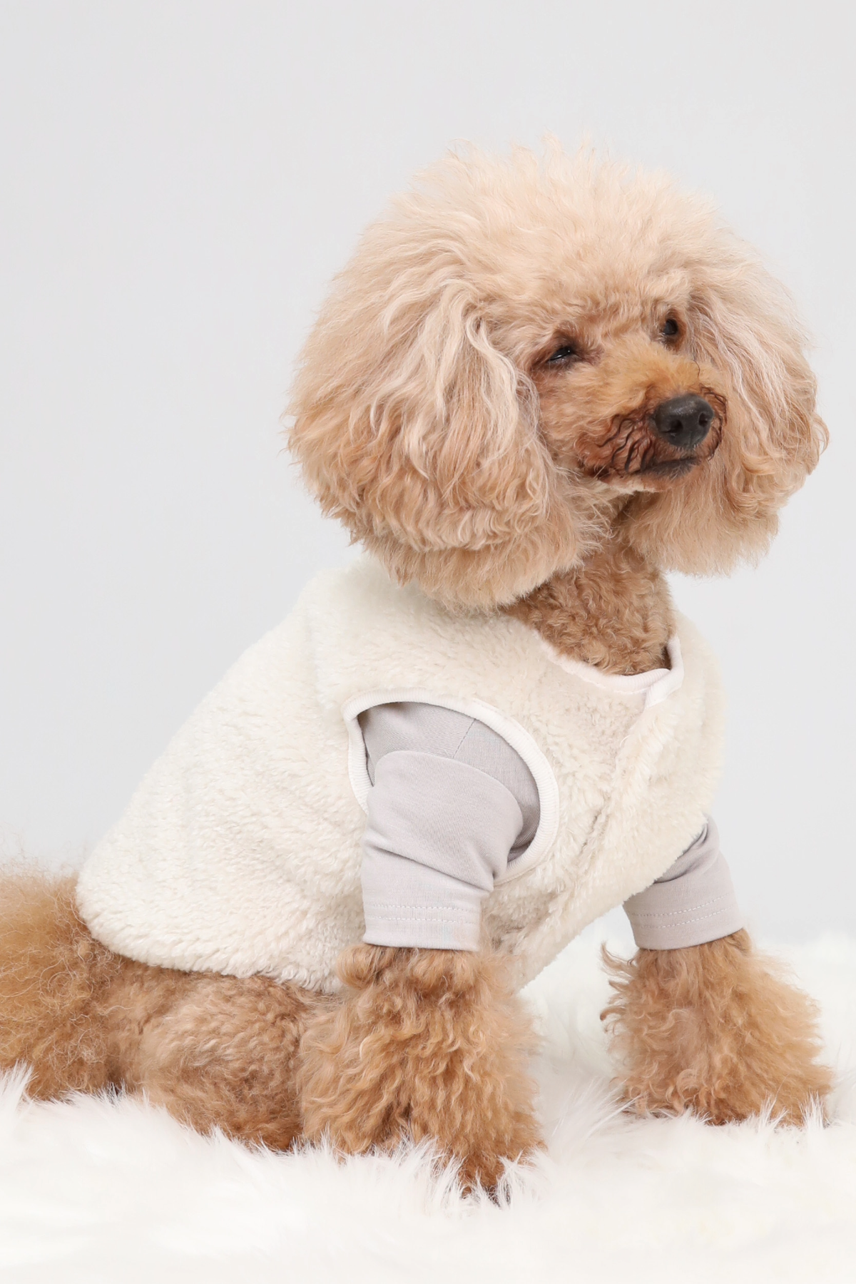 Puff Vest White｜犬 服 ボア ベスト ドッグウェア 冬 防寒