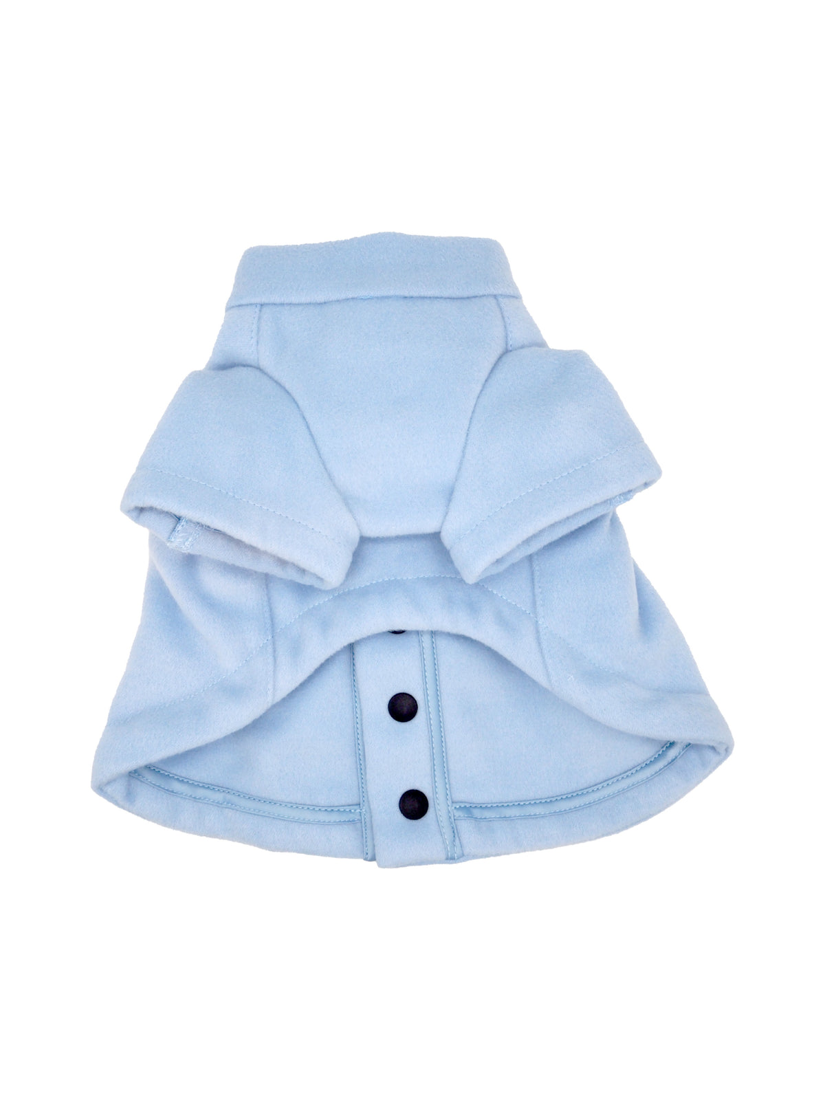 Flare Coat - Light Blue｜被る服が苦手な犬にも着せやすい、背中ボタンのフレアコート